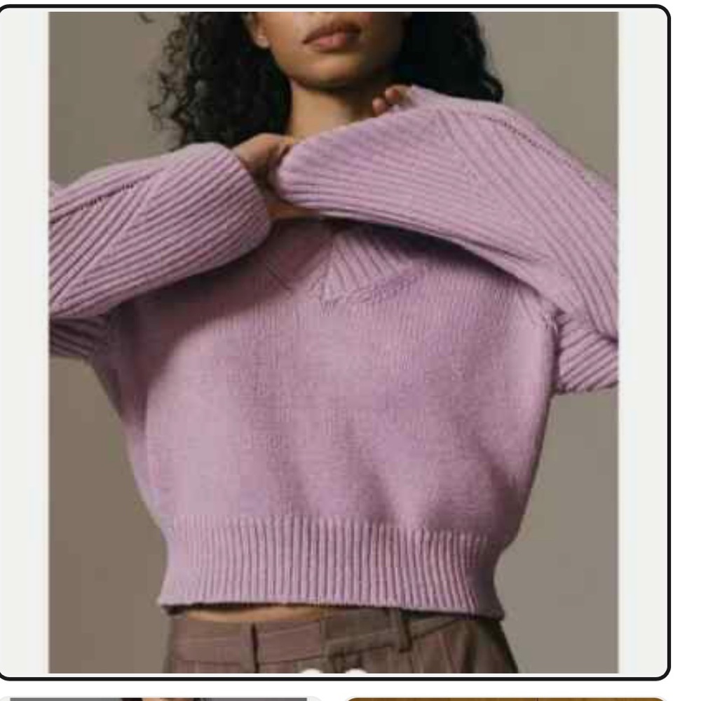 NWT Retail $98, Size XXS Anthropologie lavender V neck sweater cropped